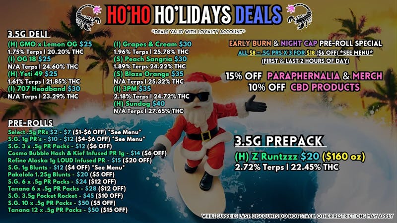 Scorpion Grass - South Anchorage HO’HO HO’LIDAYS DEALS - FLOWER & PRE-ROLLS!
