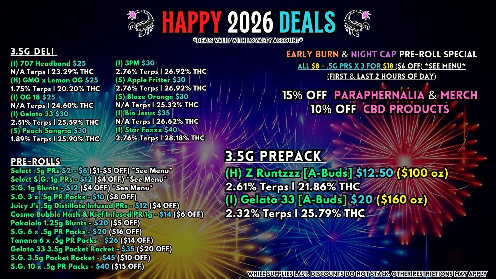 Scorpion Grass - South Anchorage NEW YEAR'S EVE FIESTA DEALS - FLOWER & PRE-ROLLS!