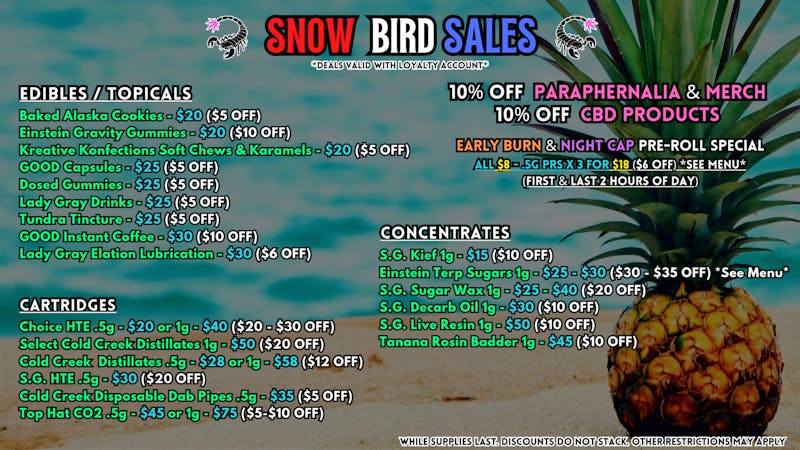 Scorpion Grass - South Anchorage SNOW BIRD SALES - CARTS, DABS, EDIBLES!