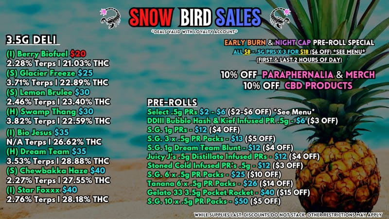 Scorpion Grass - South Anchorage SNOW BIRD SALES - FLOWER & PRE-ROLLS!