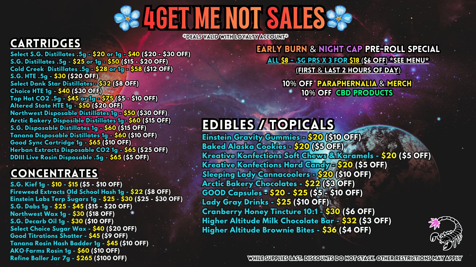 Scorpion Grass - South Anchorage 4GET ME NOT SALES - CARTS, DABS, AND EDIBLES!