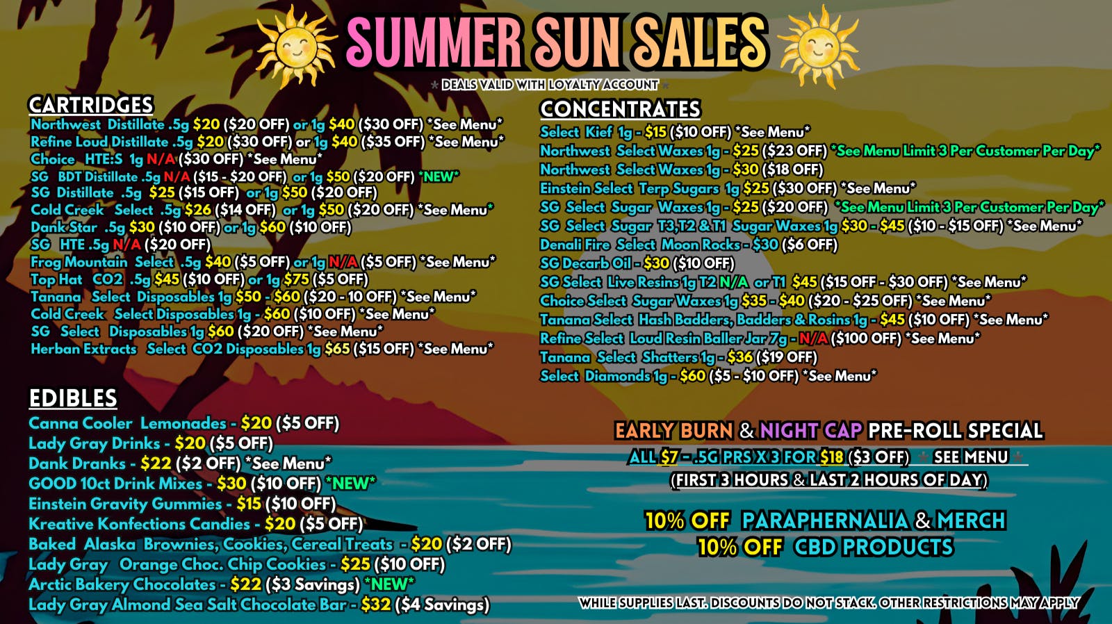 Scorpion Grass Summer Sun Sales! Carts, Dabs, and Edibles!