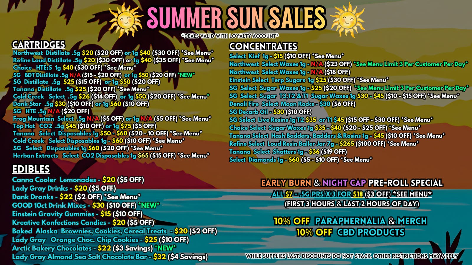 Scorpion Grass Summer Sun Sales! Carts, Dabs, and Edibles!