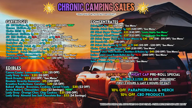 Scorpion Grass Chronic Camping Sales! Carts, Dabs, and Edibles!