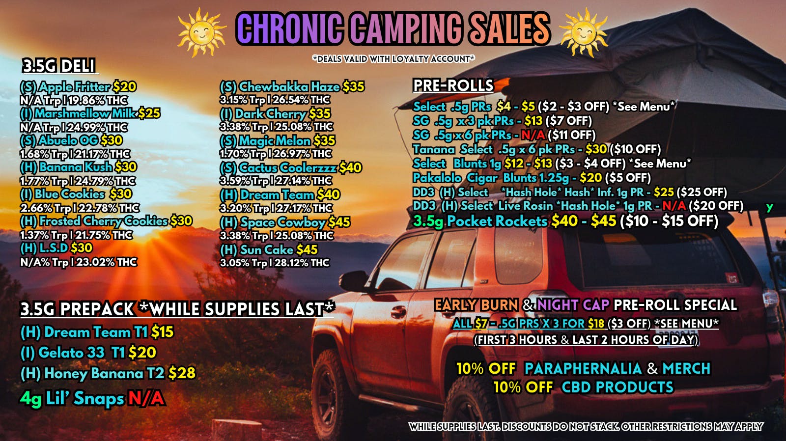 Scorpion Grass Chronic Camping Sales! Flower and Pre-rolls!
