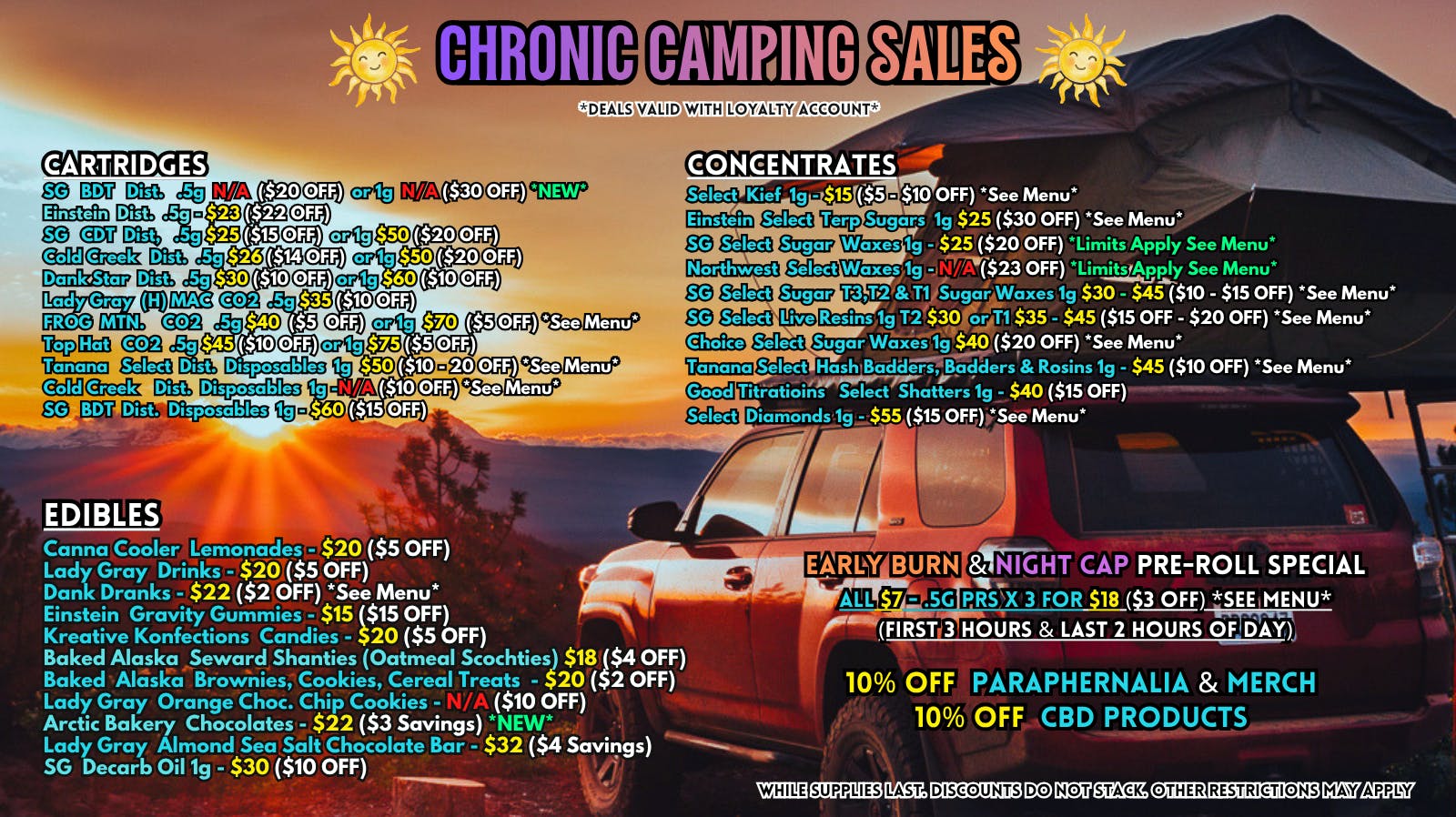 Scorpion Grass Chronic Camping Sales! Carts, Dabs, and Edibles!
