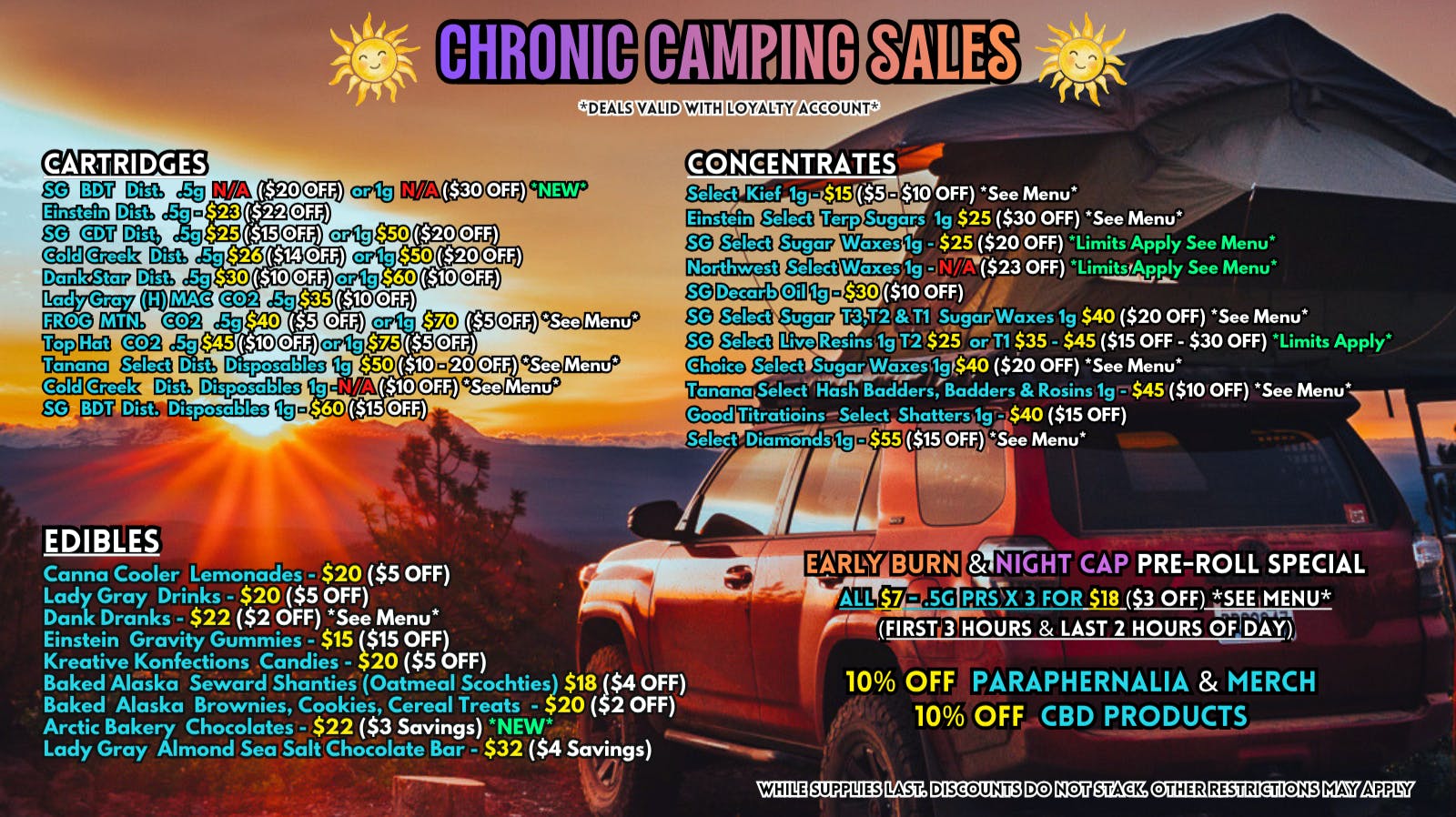 Scorpion Grass Chronic Camping Sales! Carts, Dabs, and Edibles!