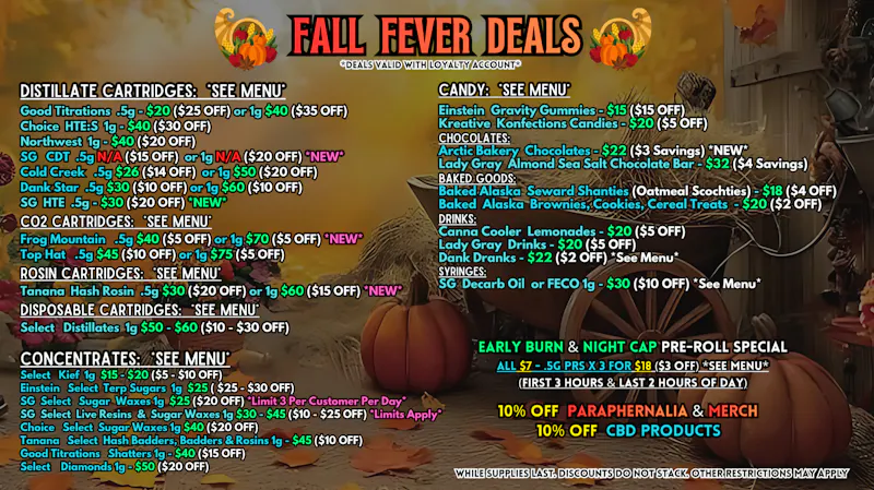 Scorpion Grass FALL FEVER DEALS! Carts, Dabs, and Edibles!