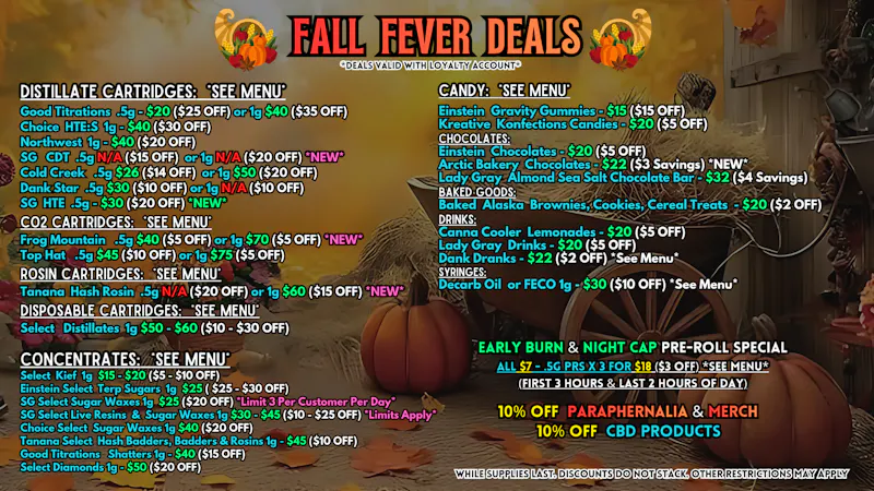 Scorpion Grass FALL FEVER DEALS! Carts, Dabs, and Edibles!