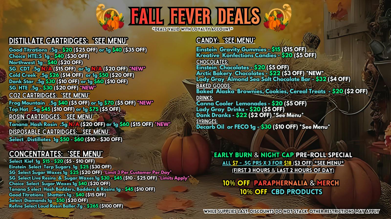 Scorpion Grass FALL FEVER DEALS! Carts, Dabs, and Edibles!