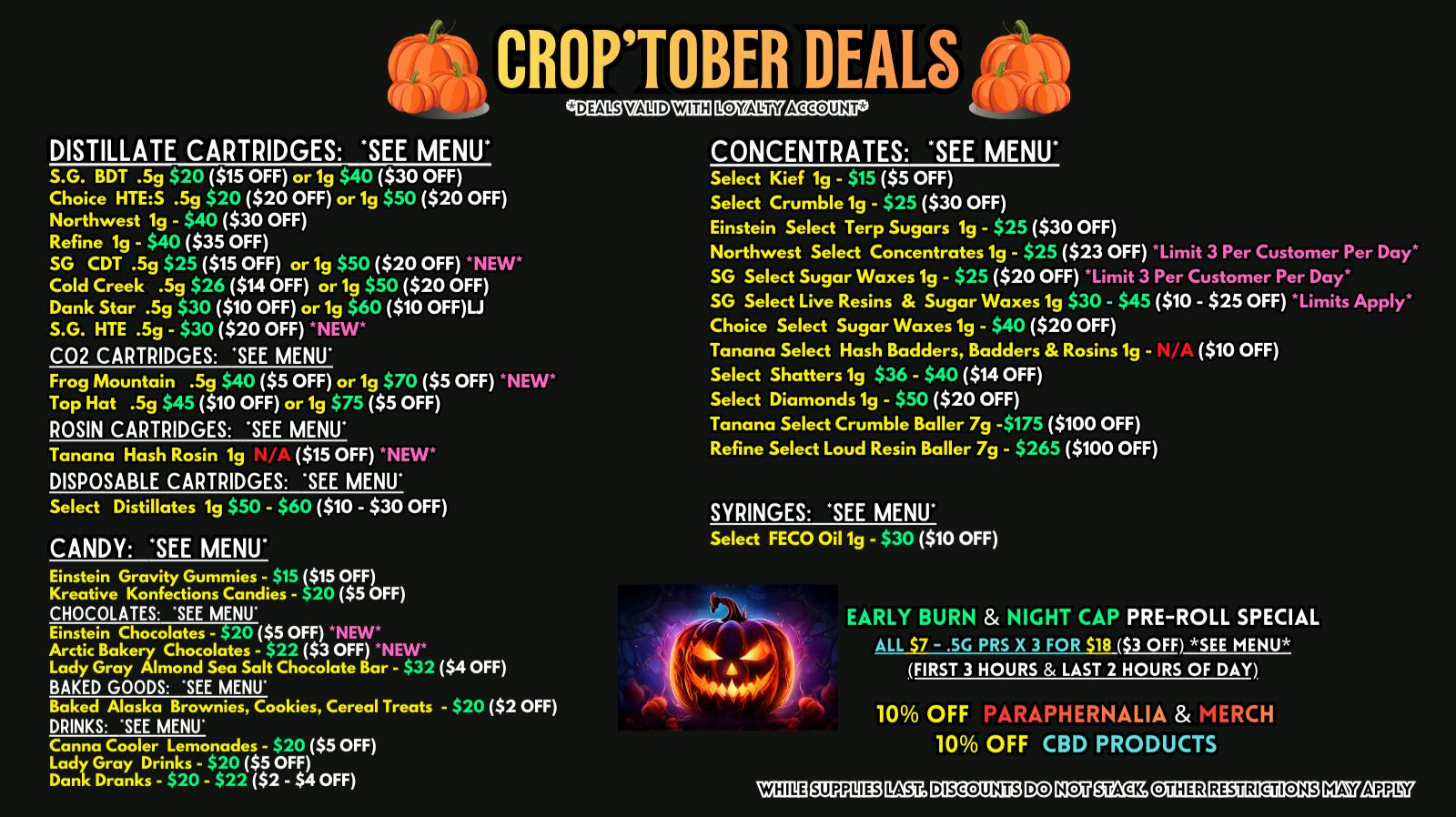 Scorpion Grass CROP'TOBER DEALS! Carts, Dabs, and Edibles!