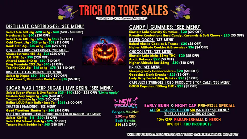 Scorpion Grass - South Anchorage TRICK OR TOKE DEALS! CARTS, DABS & EDIBLES