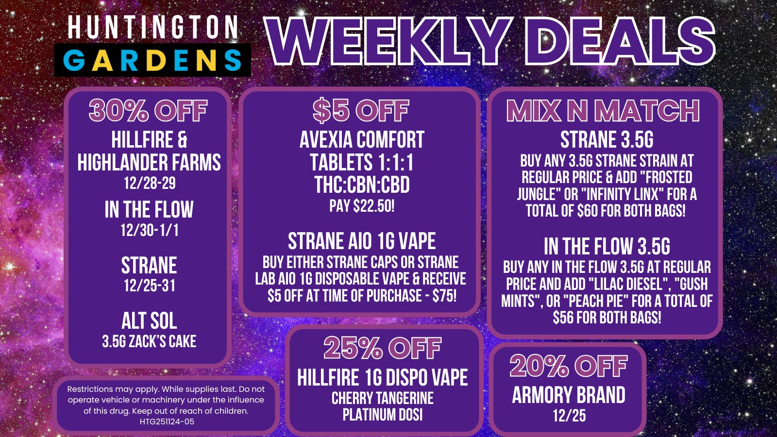 Huntington Gardens December 25th - January 1st Weekly deals