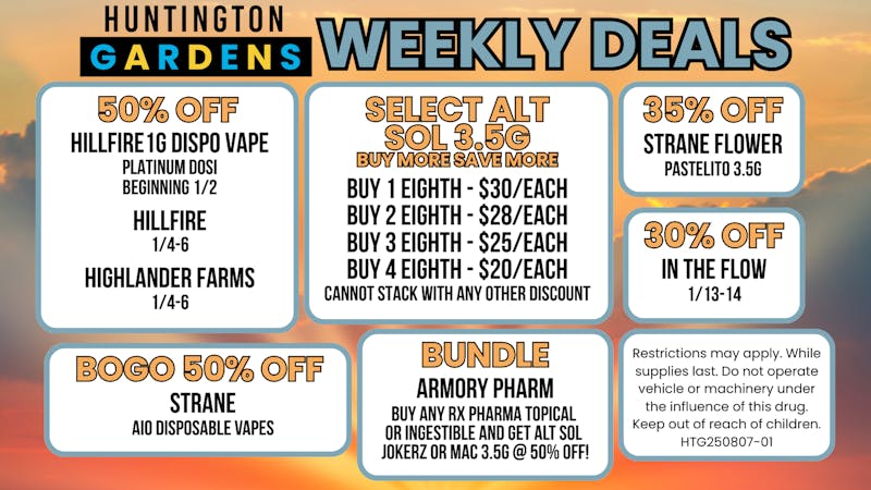 Huntington Gardens Weekly Deals January 1st - January 8th