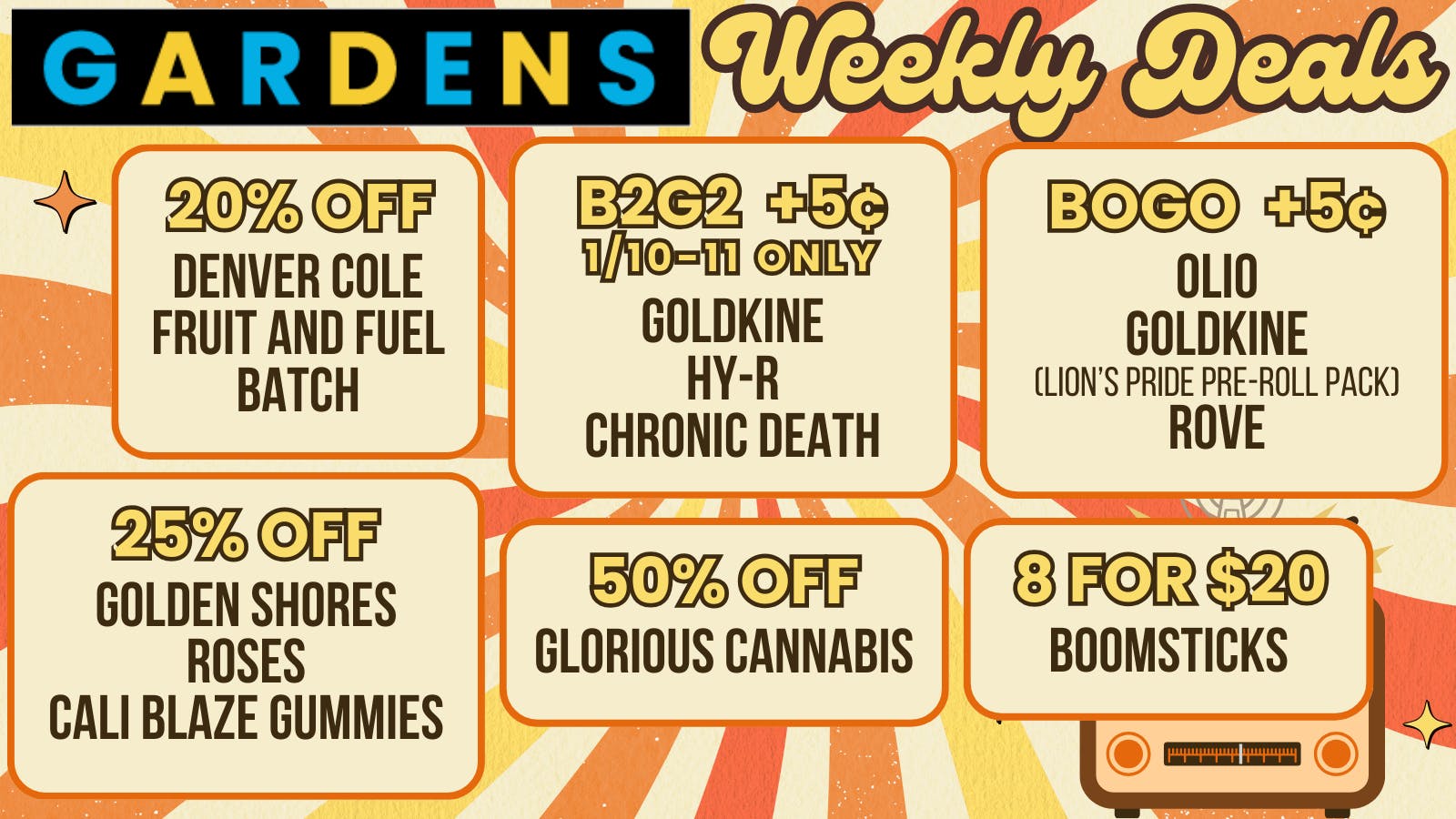 Urban Gardens Weekly Deals January 8th - 15th
