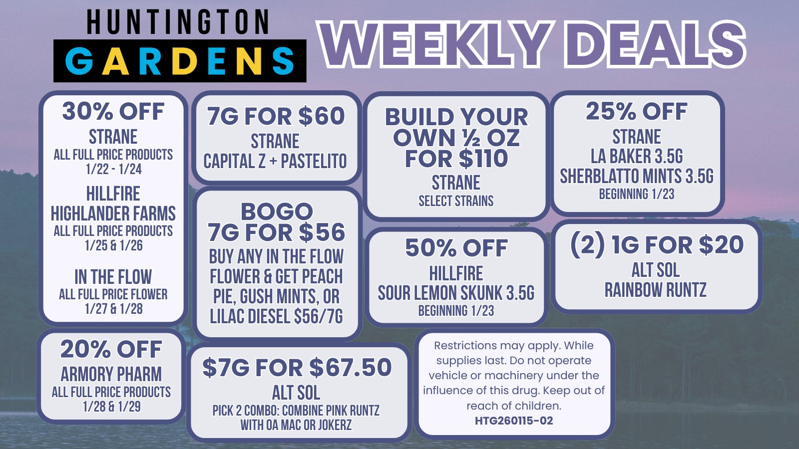 Huntington Gardens Weekly Deals January 22nd - 29th