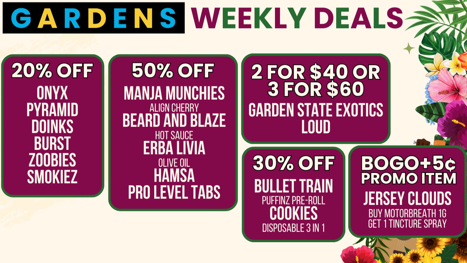 Garfield Gardens Dispensary Weekly Deals January 29th - Feb 5th