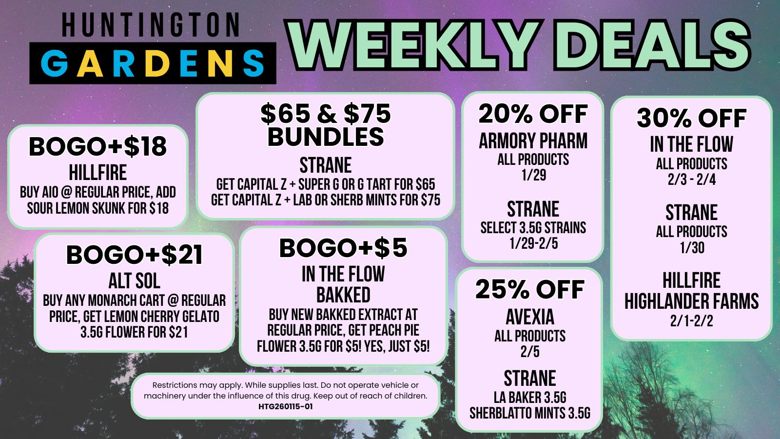 Huntington Gardens Weekly Deals January 29th - Feb 5th