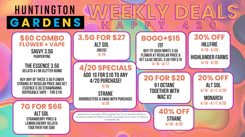 Huntington Gardens Weekly Deals April 16th - 23rd