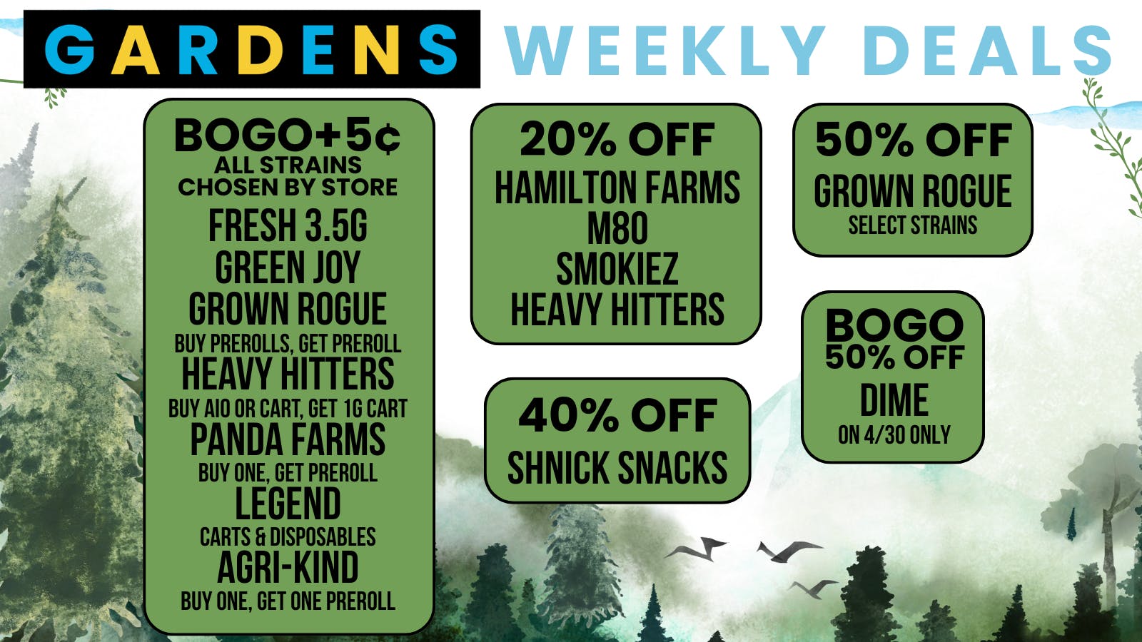 Garfield Gardens Dispensary Weekly Deals April 23rd - 30th