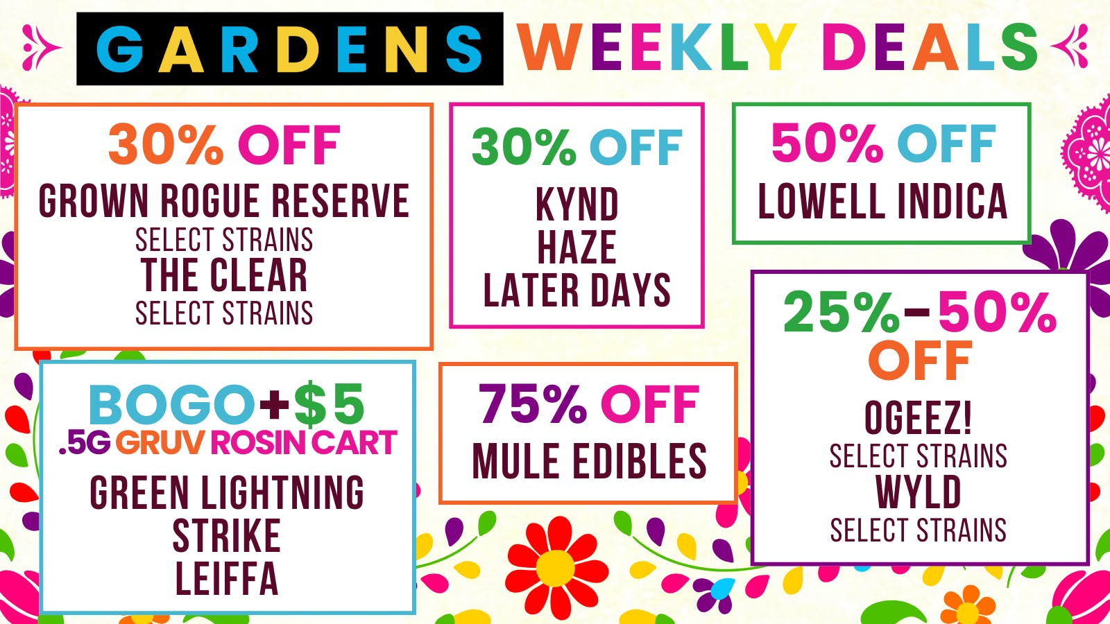 Garfield Gardens Dispensary Weekly Deals April 30th - May 7th