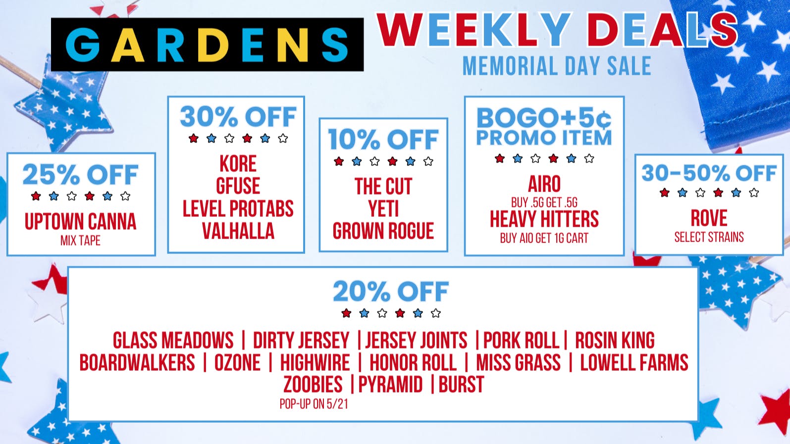 Garfield Gardens Dispensary Weekly Deals May 21st - 28th