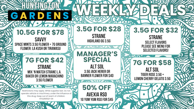 Huntington Gardens Weekly Deals 6/4 - 6/11