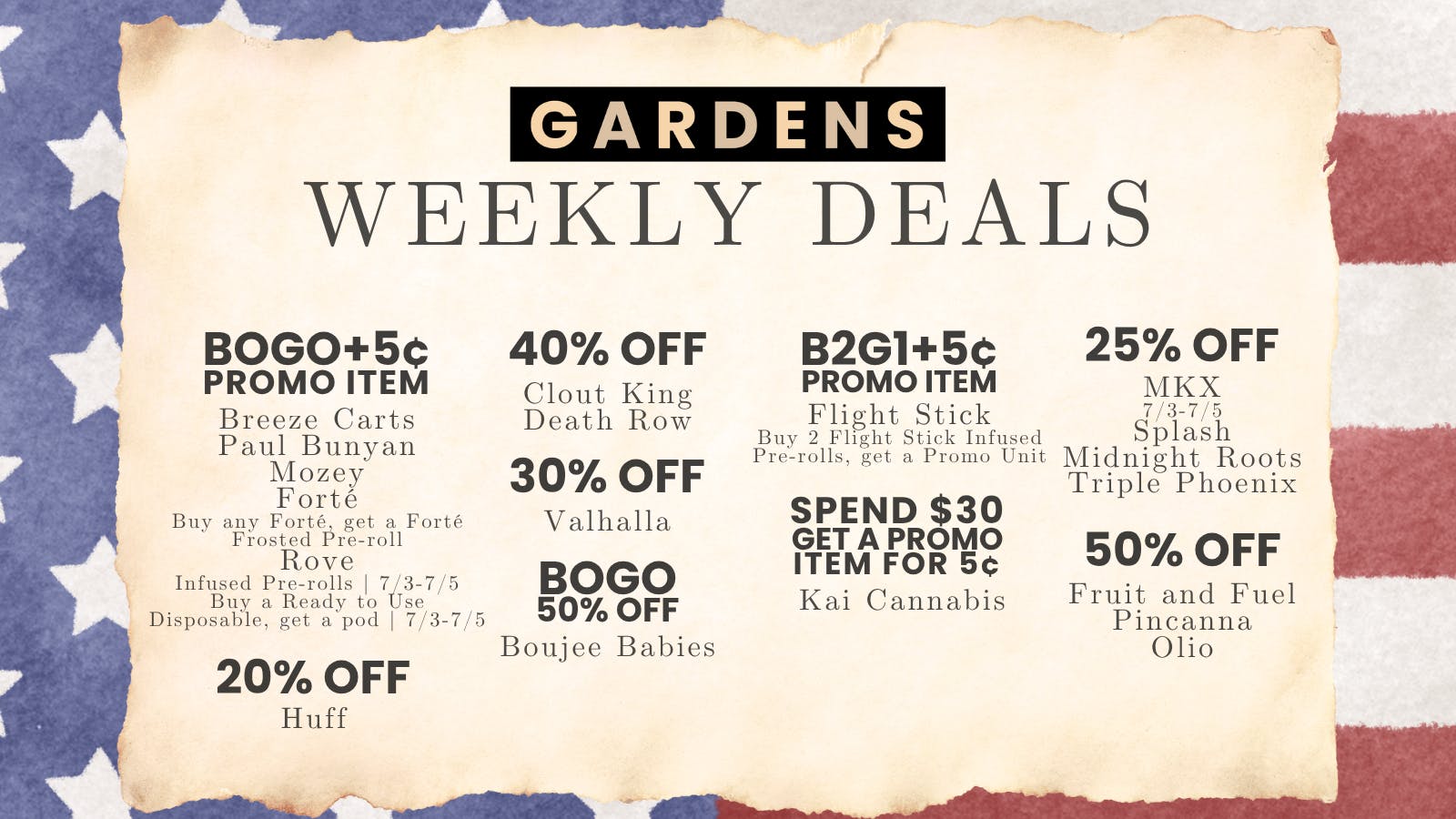 Urban Gardens Weekly Deals 7/2 -7/9