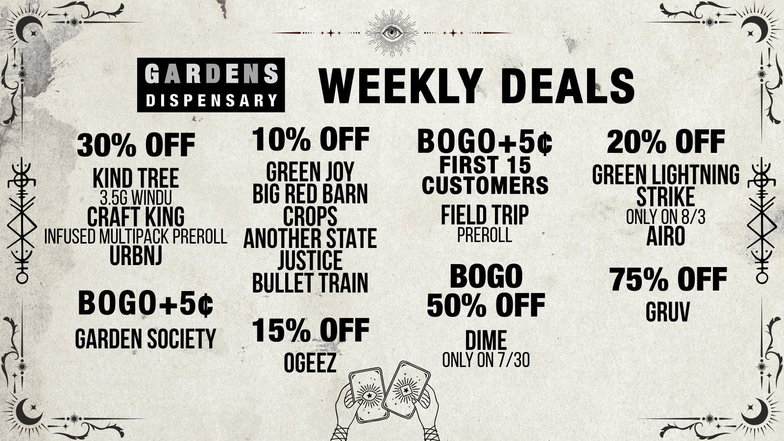 Garfield Gardens Dispensary Weekly Deals 7/30 - 8/6