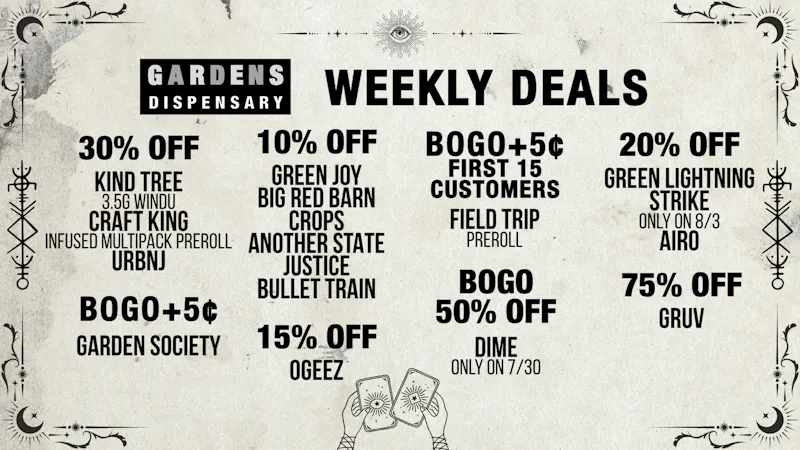 Garfield Gardens Dispensary Weekly Deals 7/30 - 8/6