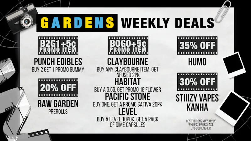 GARDENS DISPENSARY RELEAF ON VINE Weekly Deals 8/13 - 8/20