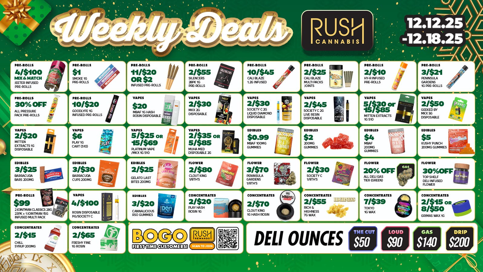 Rush Cannabis - Saline Rush Cannabis Weekly Deals 🎄 12/12 - 12/18!