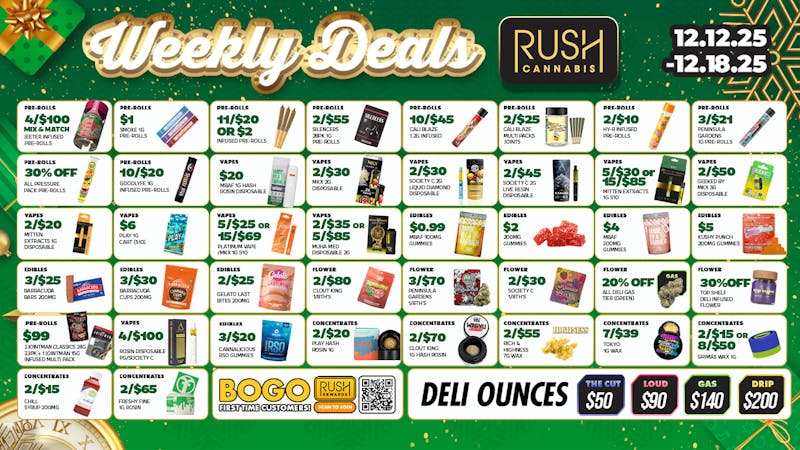 Rush Cannabis Rush Cannabis Weekly Deals 🎄 12/12 - 12/18!