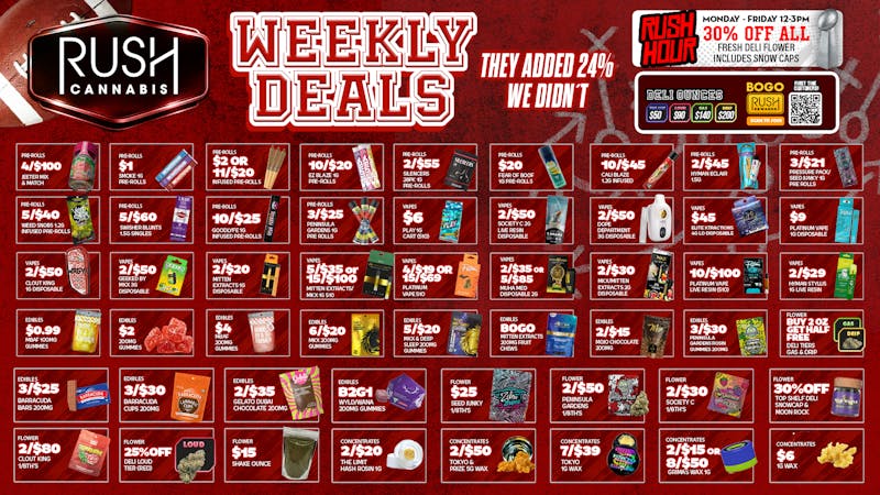 Rush Cannabis Rush Weekly Deals Loaded With Massive Savings 🏈🔥
