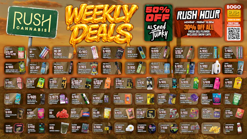 Rush Cannabis Rush Weekly Deals: 50% Off & Rush Hour Deals!