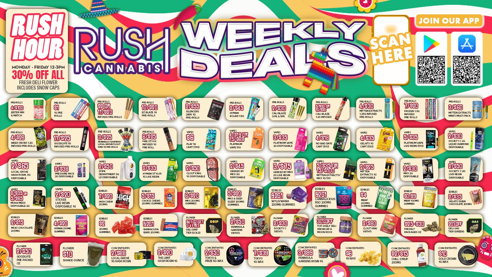 Rush Cannabis Rush Weekly Deals: 50% Off & Rush Hour Picks!
