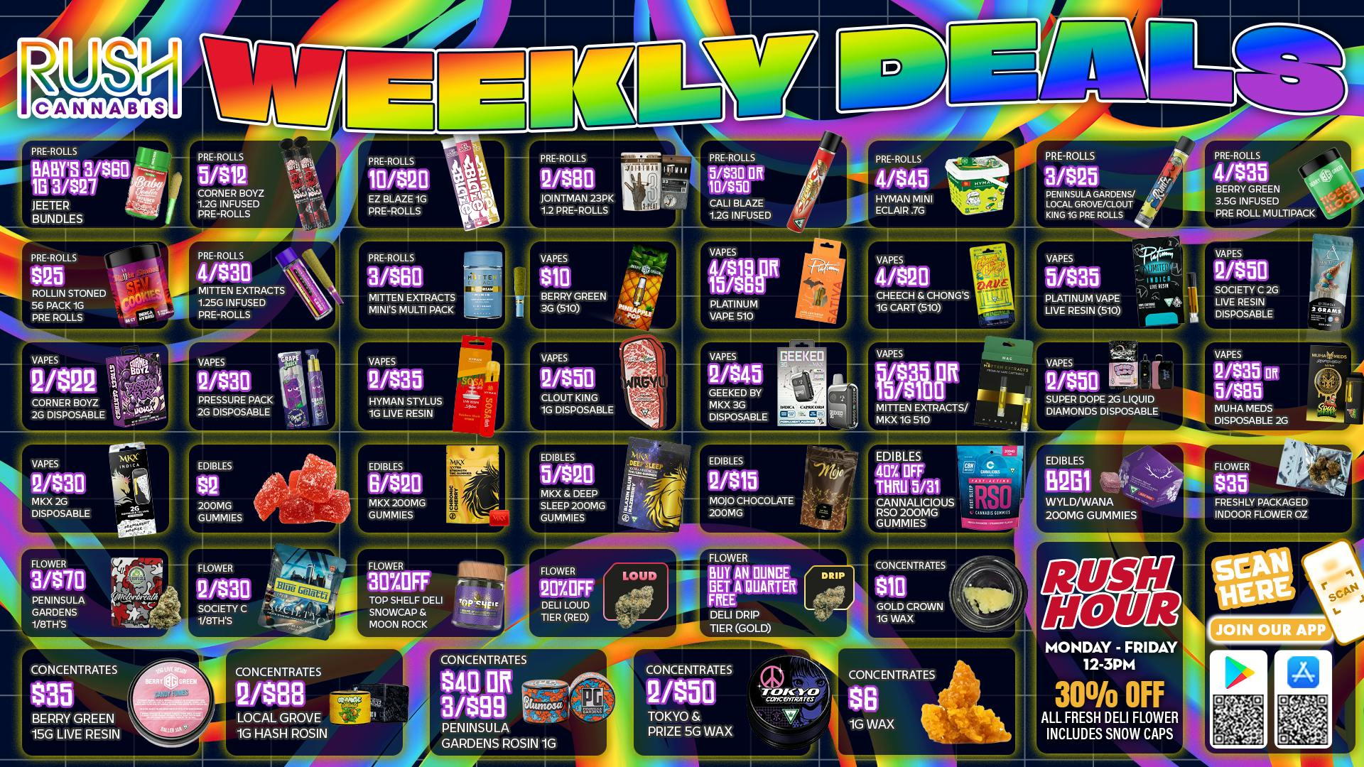 Rush Cannabis Rush Weekly Deals: Rainbow Savings All Week Long!