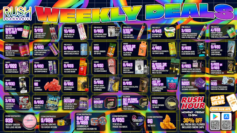 Rush Cannabis Rush Weekly Deals: Rainbow Savings All Week Long!