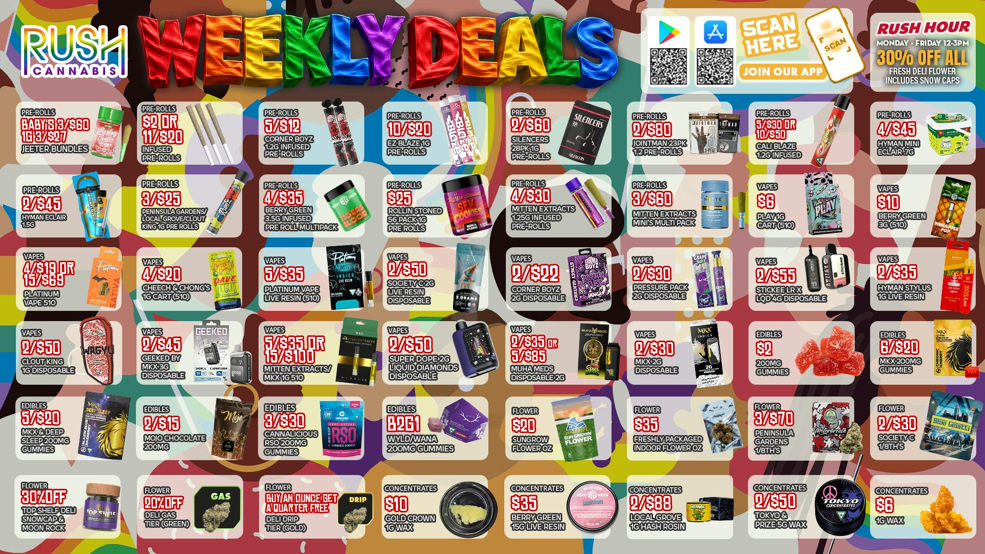 Rush Cannabis Rush Weekly Deals: Colorful Savings All Week Long!