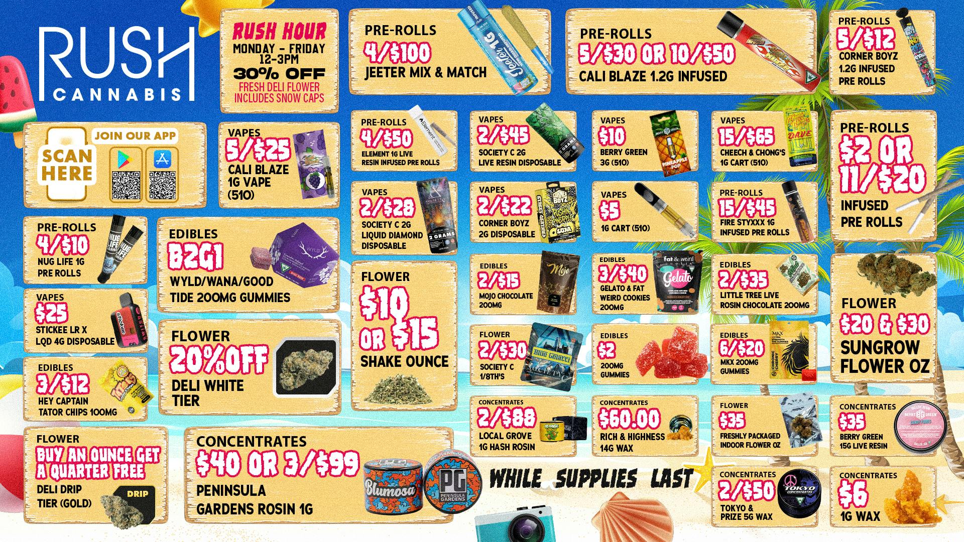 Rush Cannabis Rush Weekly Deals: Beach Savings and Rush Hour Now