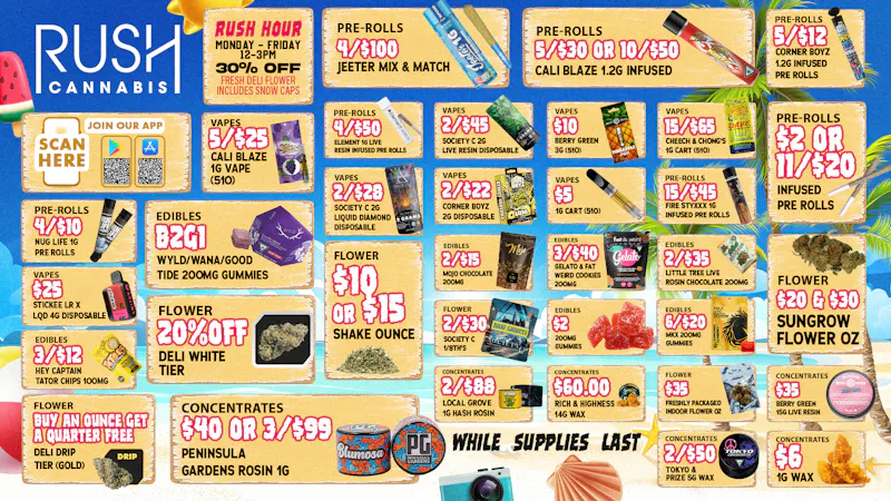 Rush Cannabis Rush Weekly Deals: Beach Savings and Rush Hour Now