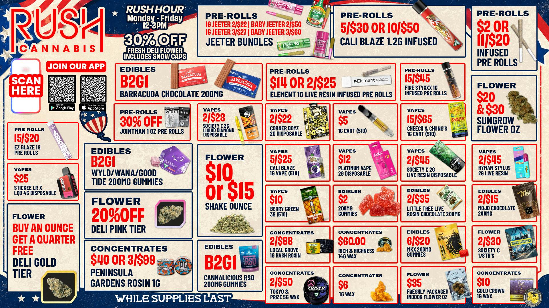 Rush Cannabis Rush Weekly Deals: Star Spangled Savings All Week!