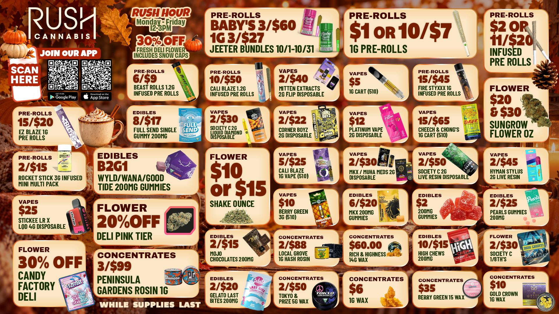 Rush Cannabis - Saline Rush Weekly Deals: Fresh Fall Savings All Week Now