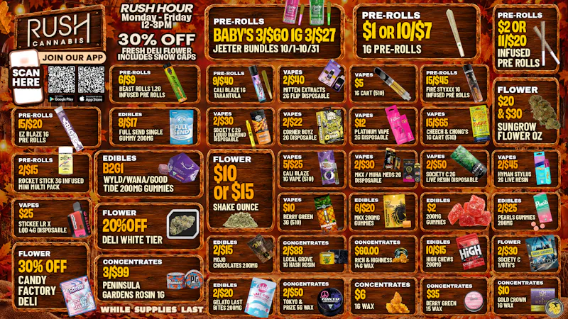 Rush Cannabis - Saline Rush Weekly Deals: App, Rush Hour and Fall Savings