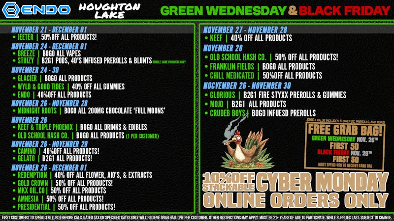 EndoVibe - Houghton Lake - DRIVE THRU OPEN SAVE UP TO 50% OFF GREEN WED/BLACK FRI AT ENDO!