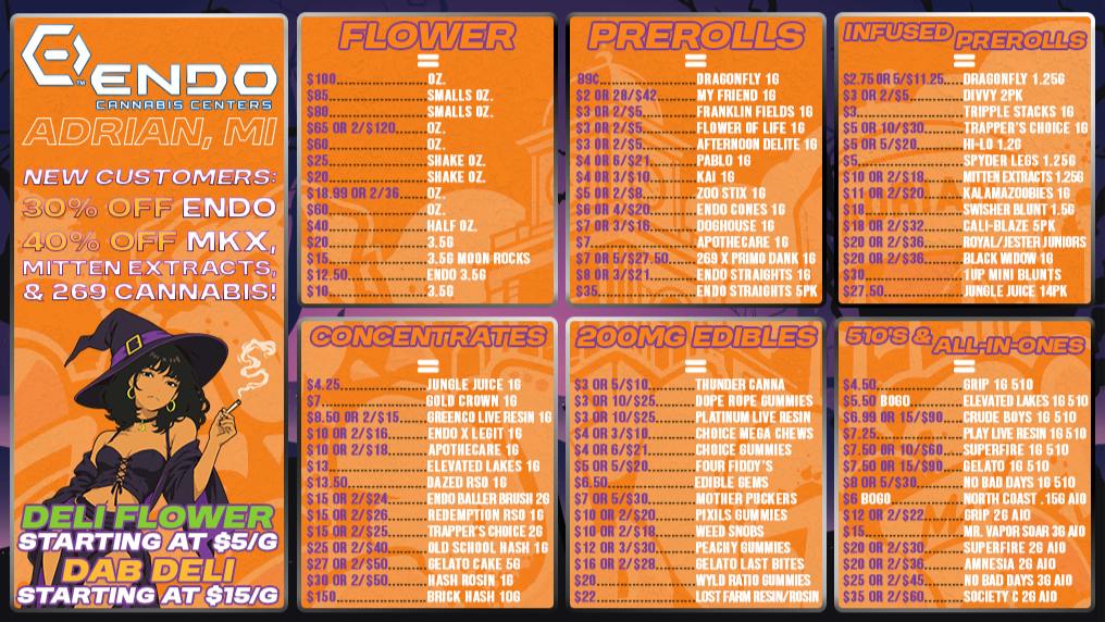 ENDO VIBE CANNABIS CENTERS - ADRIAN ENDO VIBE ADRIAN SPOOKY SEASON DEALS HAVE ARRIVED!