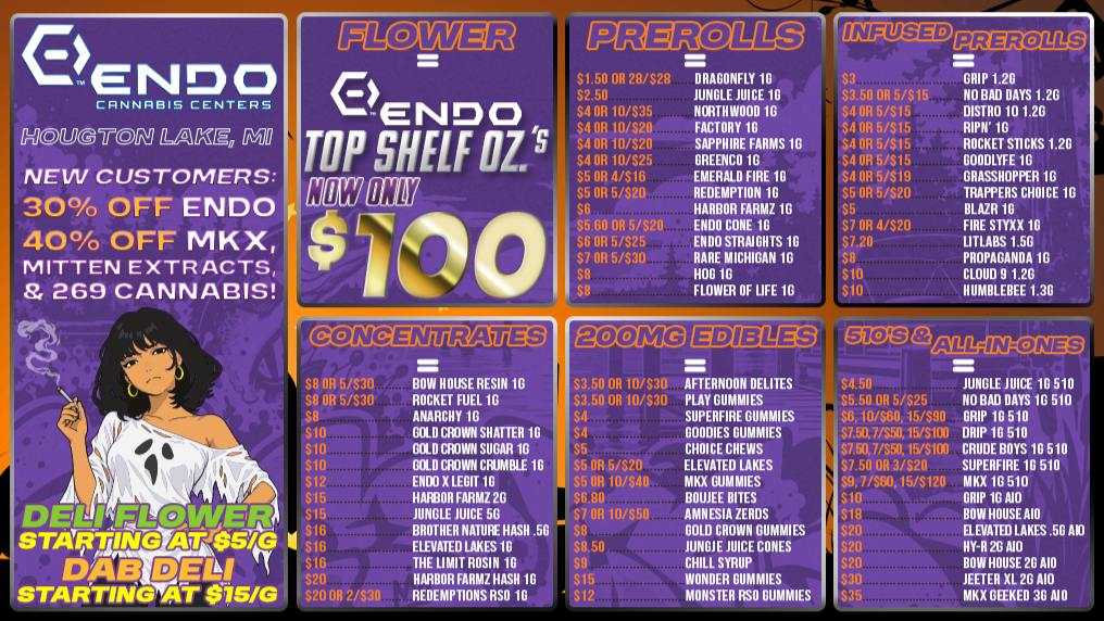 ENDO VIBE CANNABIS CENTERS - HOUGHTON LAKE - DRIVE THRU OPEN SCARY GOOD DEALS @ ENDO VIBE HOUGHTON LAKE!