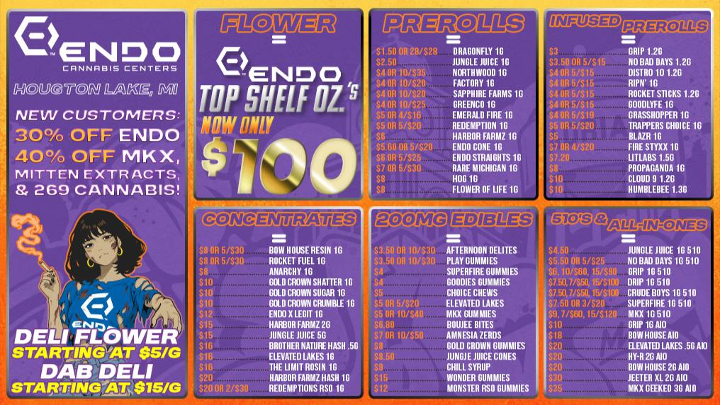 ENDO VIBE CANNABIS CENTERS - HOUGHTON LAKE - DRIVE THRU OPEN Frightfully Good Deals @ Endo Houghton Lake!