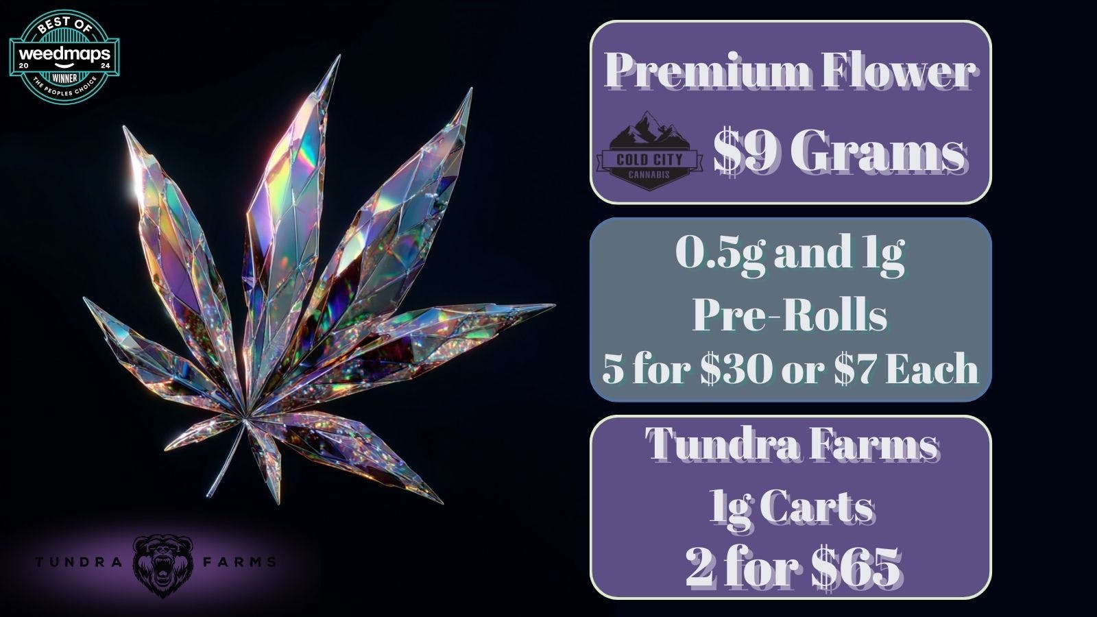 Cold City Cannabis - Anchorage 1g Carts 2 for $65!!!- Deli Flower $9 Grams!!