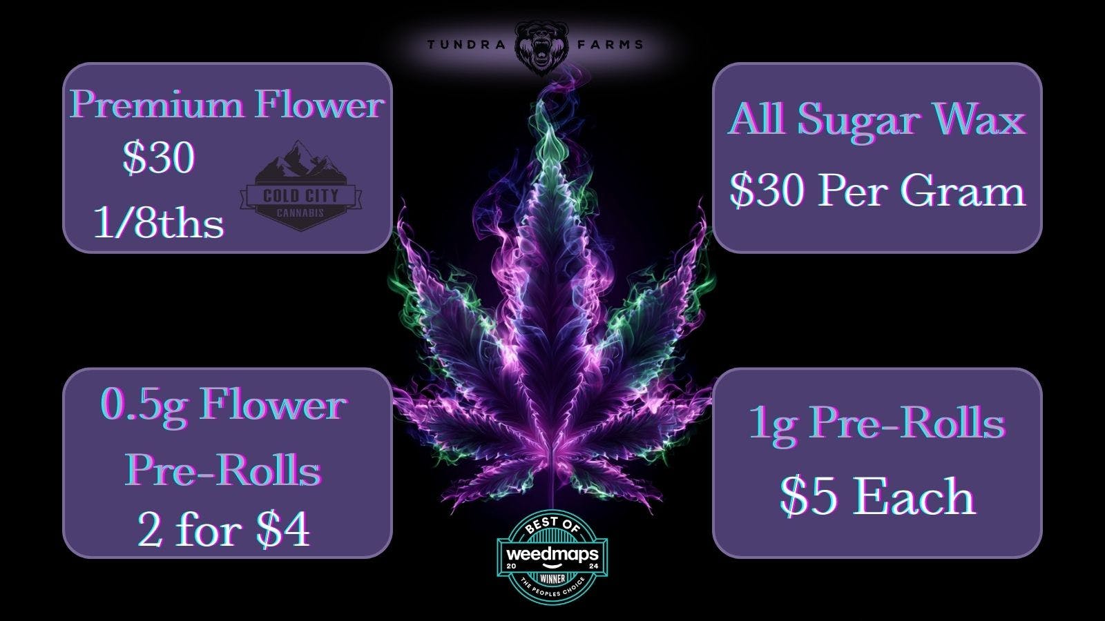 Cold City Cannabis - Anchorage Deli Flower $30 1/8ths - 0.5g Pre-Rolls 2 for $4!!